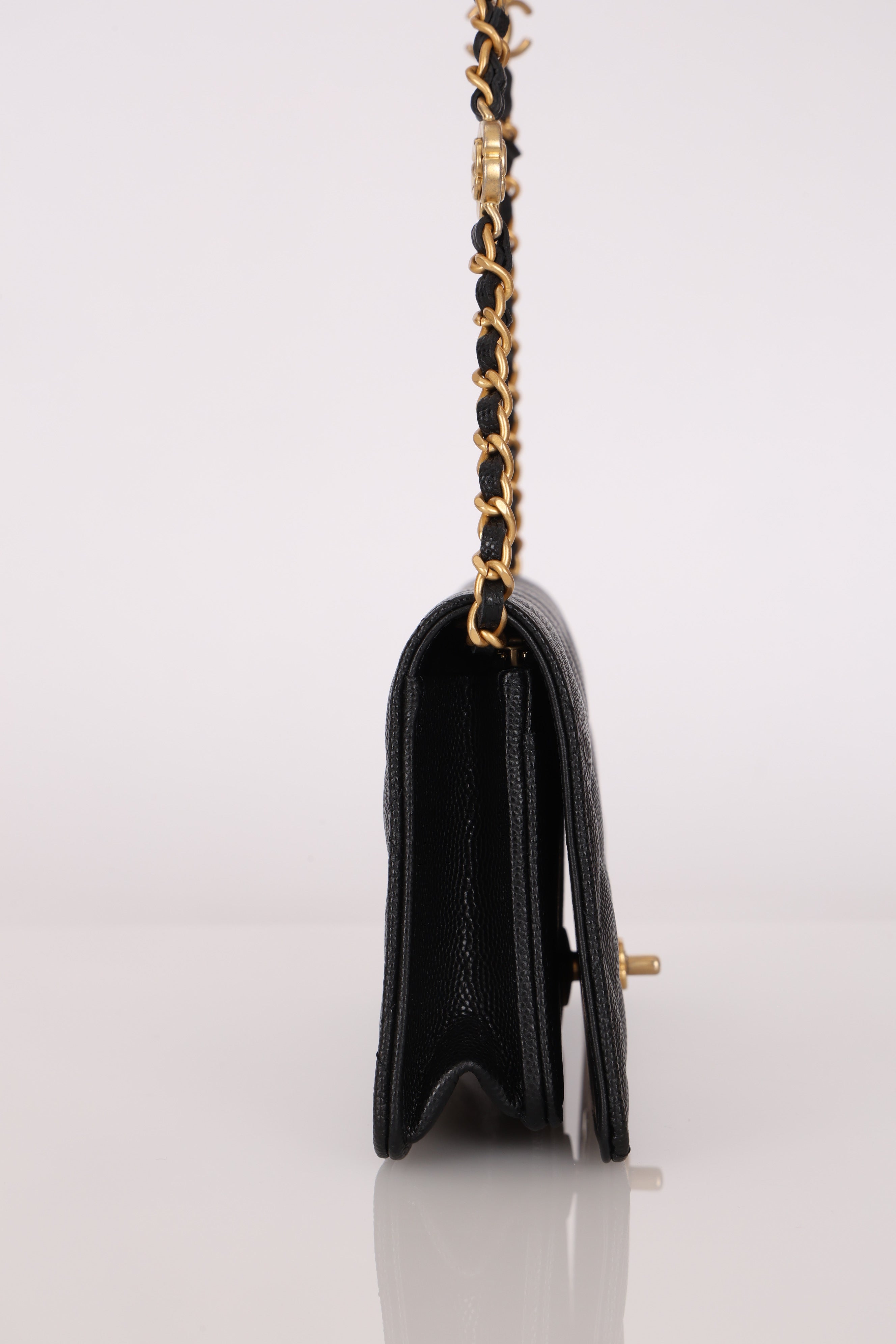 Chanel Camellia Clutch With Chain Black Caviar AGHW