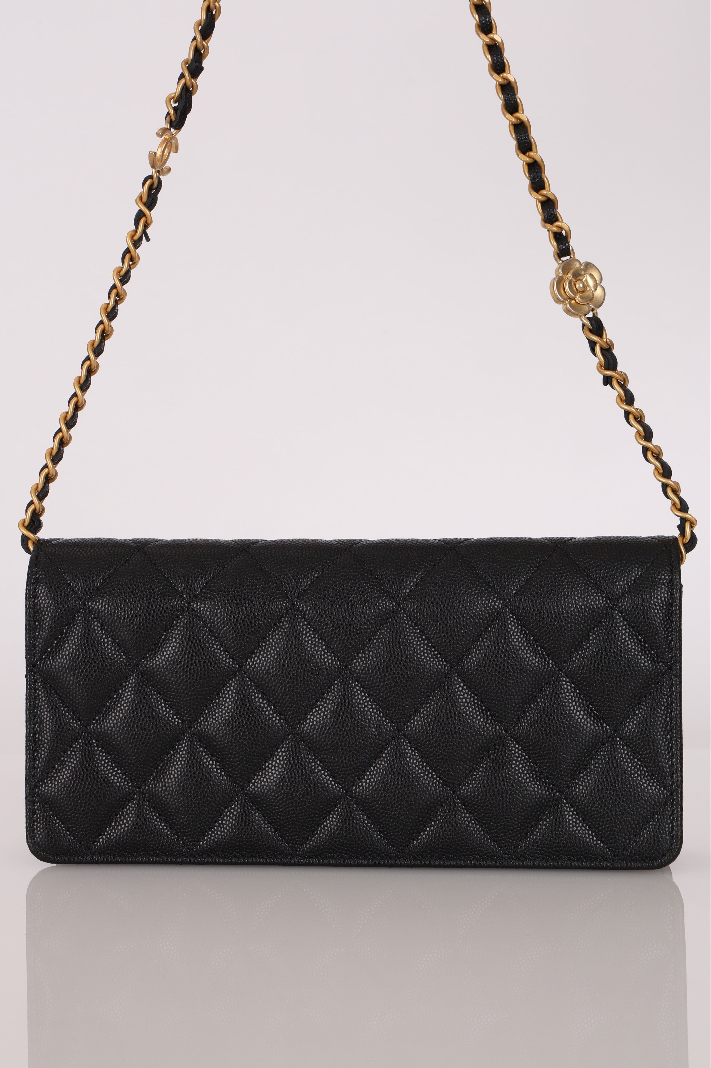 Chanel Camellia Clutch With Chain Black Caviar AGHW