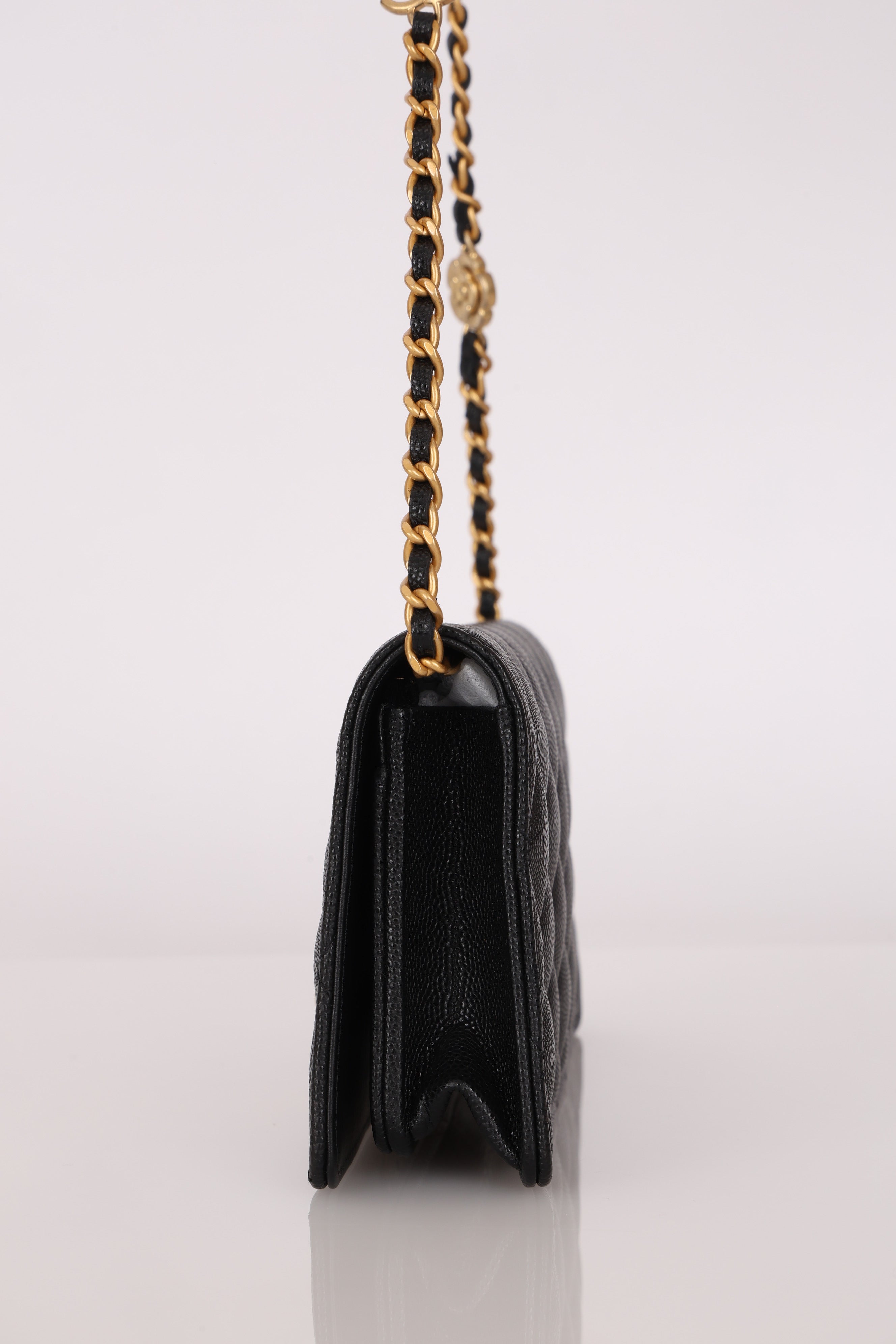 Chanel Camellia Clutch With Chain Black Caviar AGHW