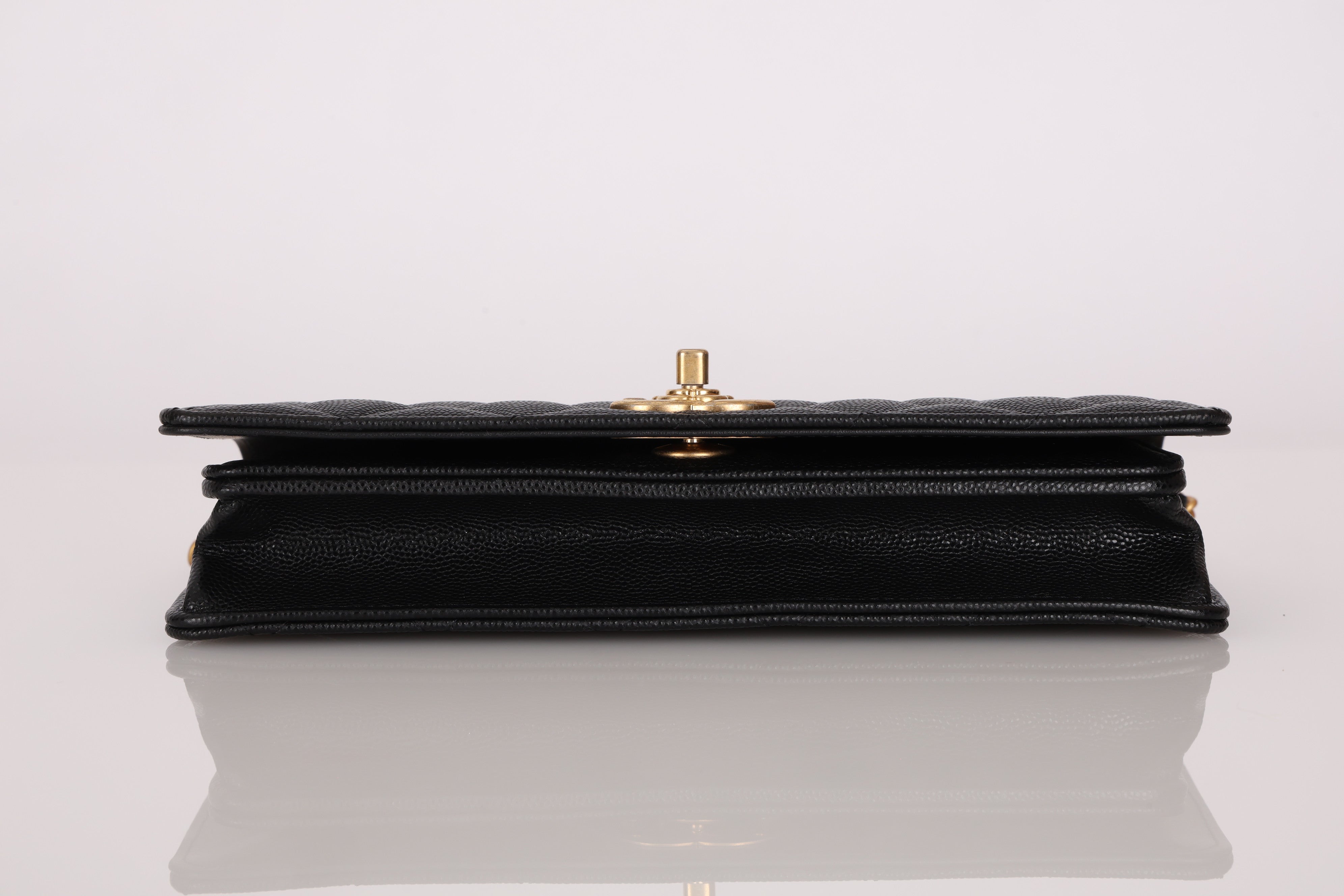 Chanel Camellia Clutch With Chain Black Caviar AGHW
