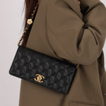 Chanel Camellia Clutch With Chain Black Caviar AGHW