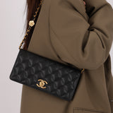 Chanel Camellia Clutch With Chain Black Caviar AGHW