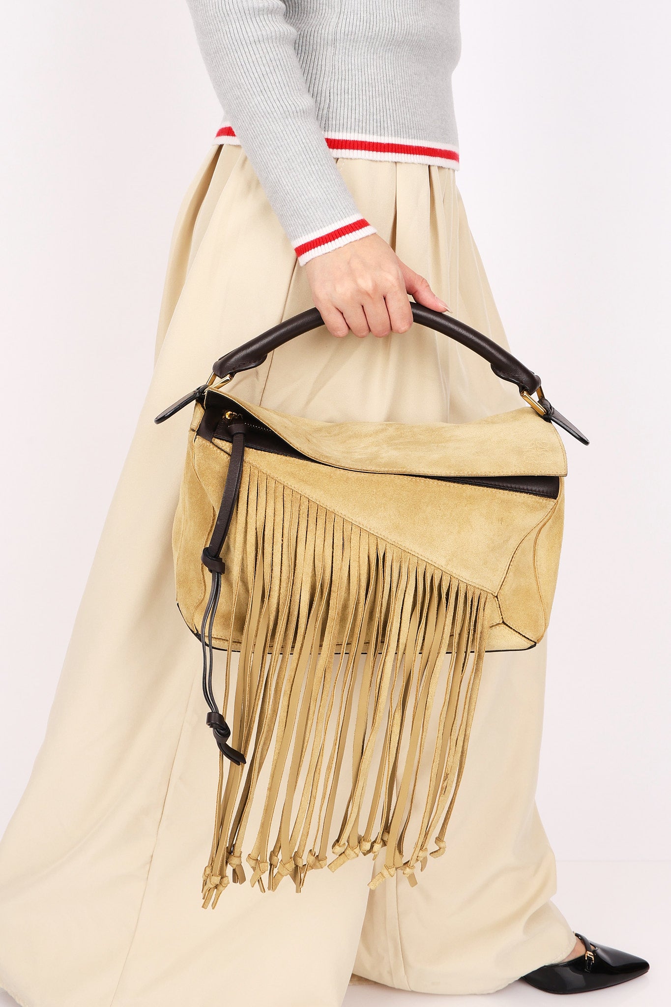 Loewe Fringe Medium Puzzle Bag Suede