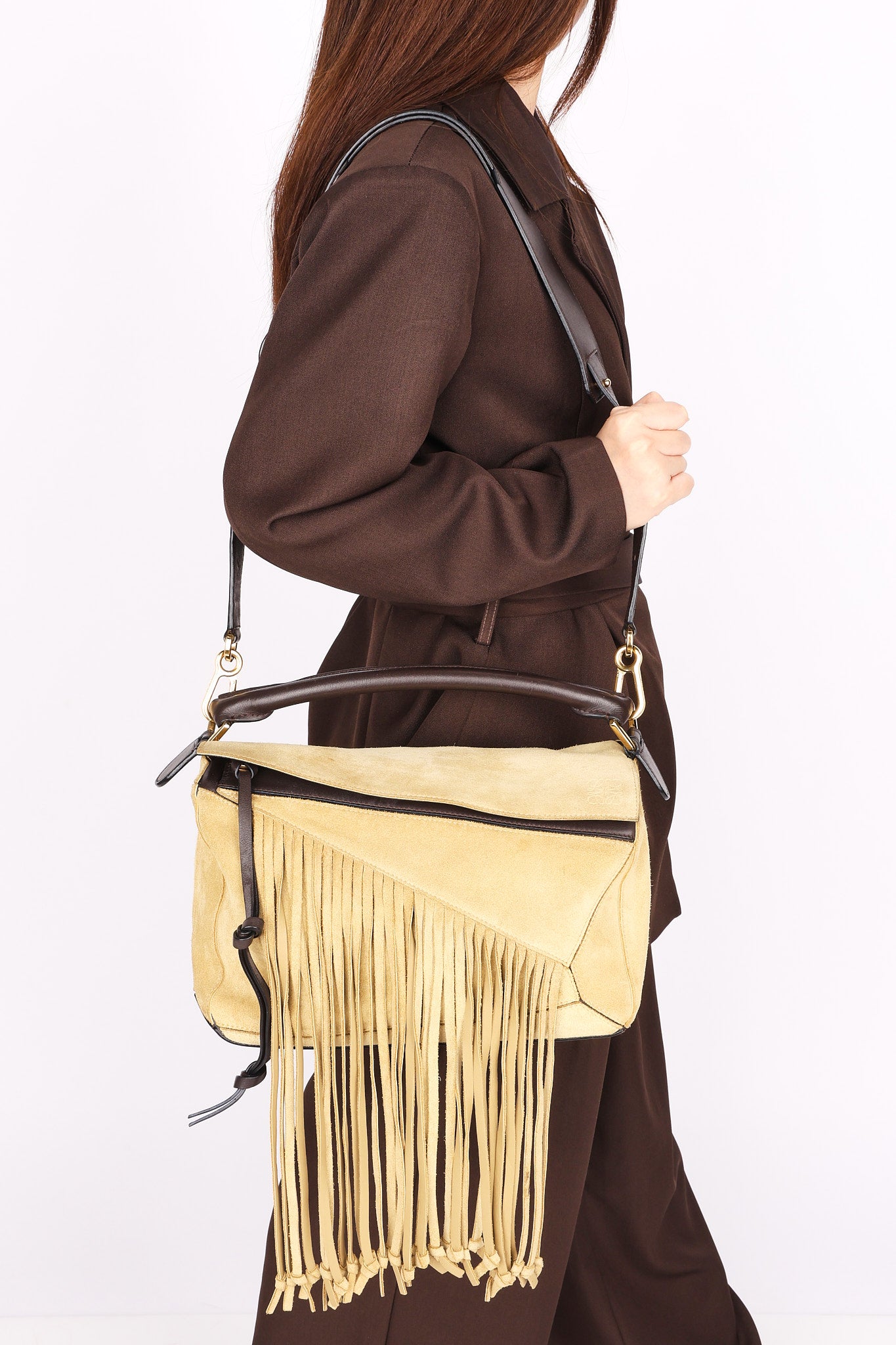 Loewe Fringe Medium Puzzle Bag Suede