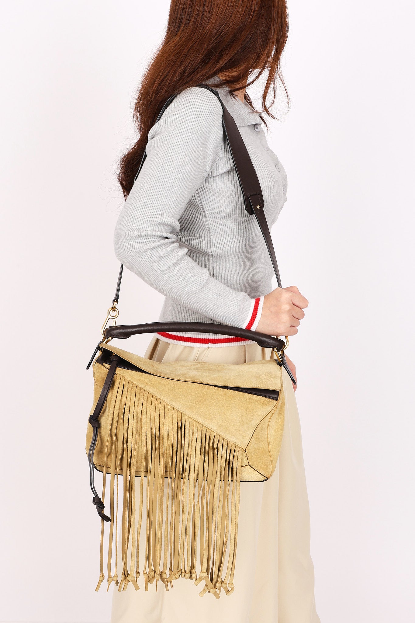 Loewe Fringe Medium Puzzle Bag Suede