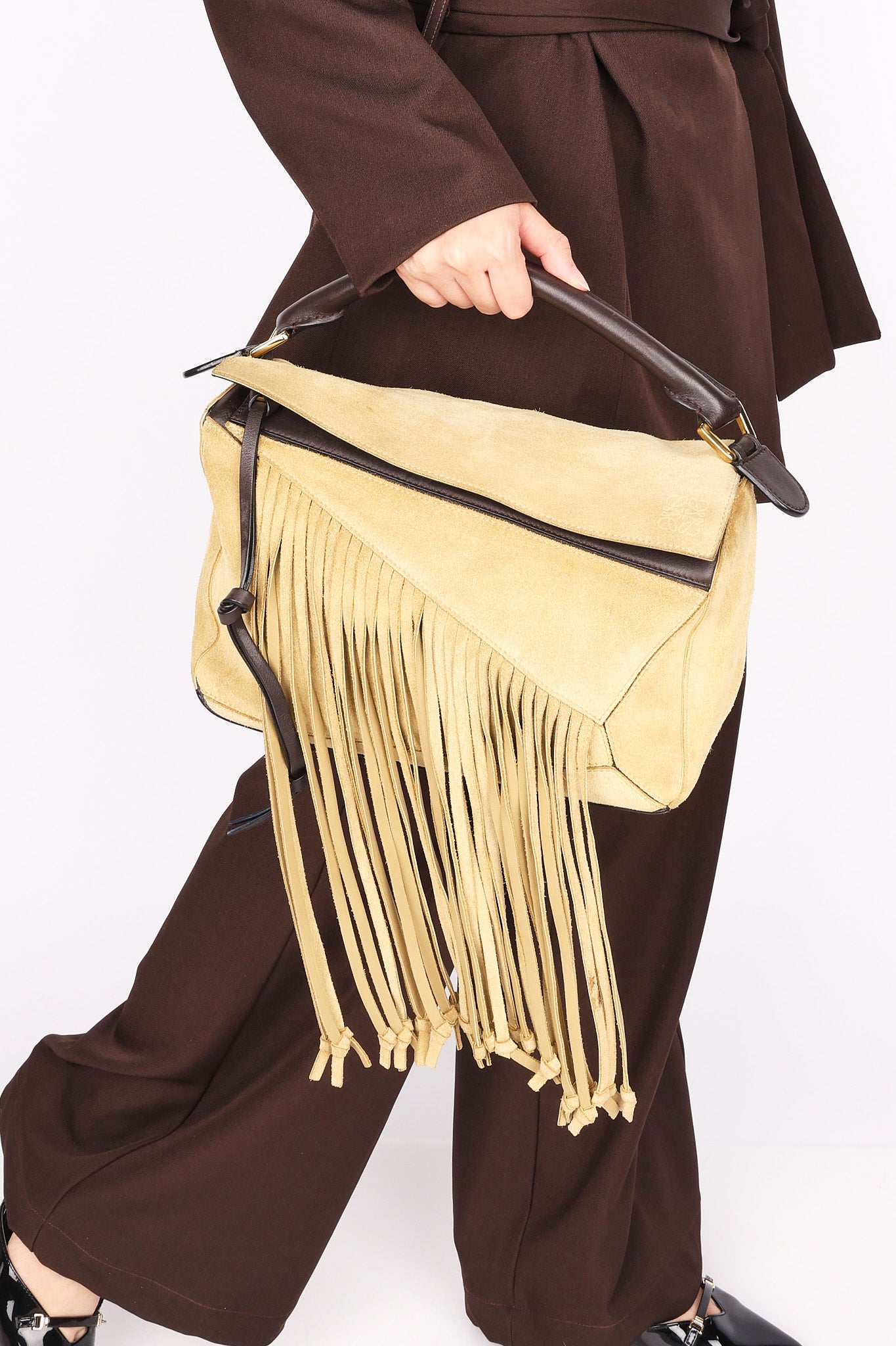 Loewe Fringe Medium Puzzle Bag Suede