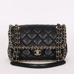 Chanel Matelasse Pearl and Chain Edge Single Flap Black Calfskin GHW