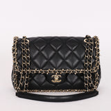 Chanel Matelasse Pearl and Chain Edge Single Flap Black Calfskin GHW