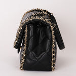 Chanel Matelasse Pearl and Chain Edge Single Flap Black Calfskin GHW