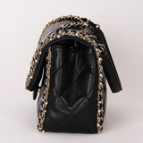 Chanel Matelasse Pearl and Chain Edge Single Flap Black Calfskin GHW