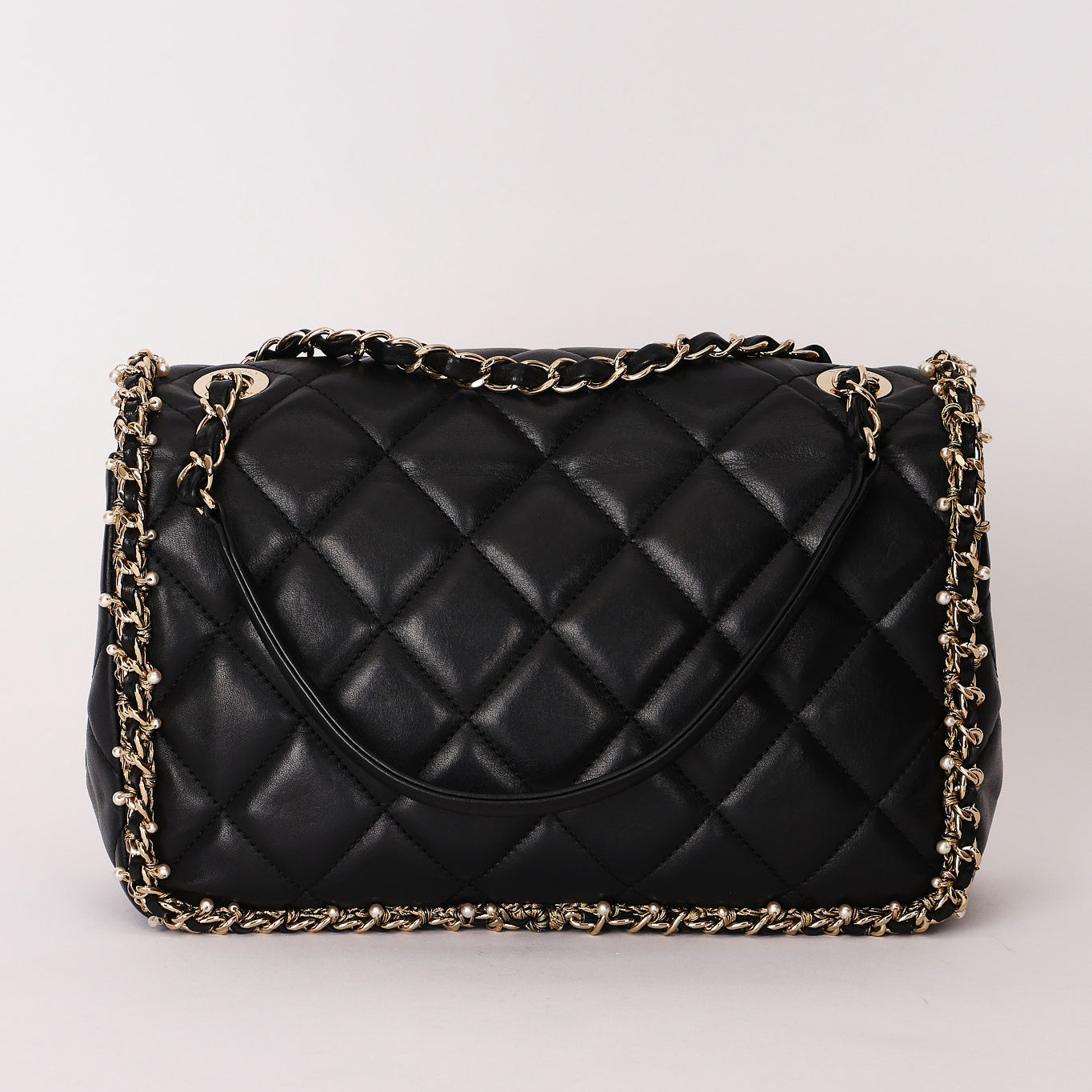 Chanel Matelasse Pearl and Chain Edge Single Flap Black Calfskin GHW