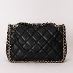 Chanel Matelasse Pearl and Chain Edge Single Flap Black Calfskin GHW