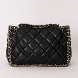 Chanel Matelasse Pearl and Chain Edge Single Flap Black Calfskin GHW