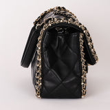 Chanel Matelasse Pearl and Chain Edge Single Flap Black Calfskin GHW