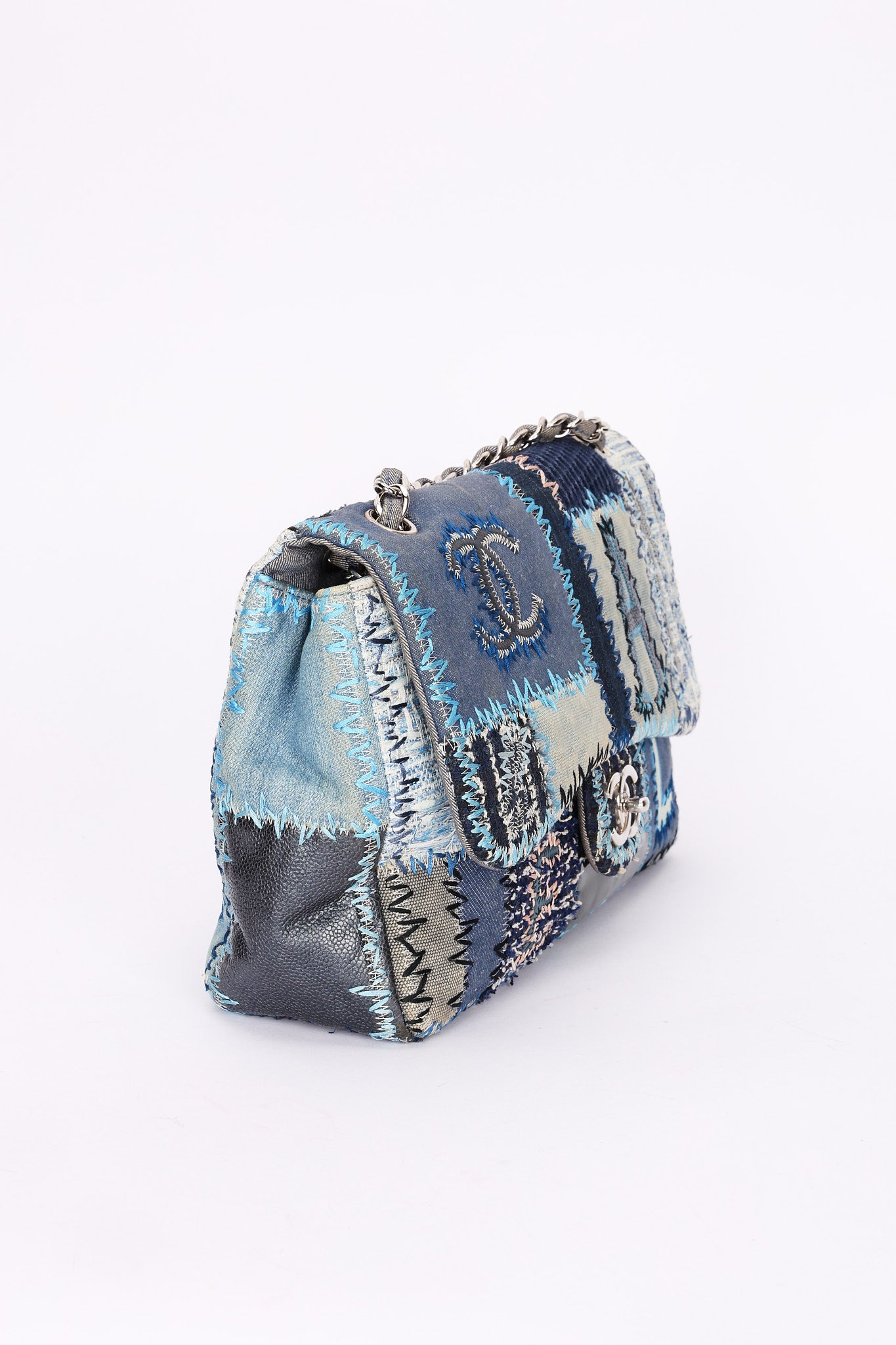 Chanel Jumbo Single Flap Denim Patchwork SHW