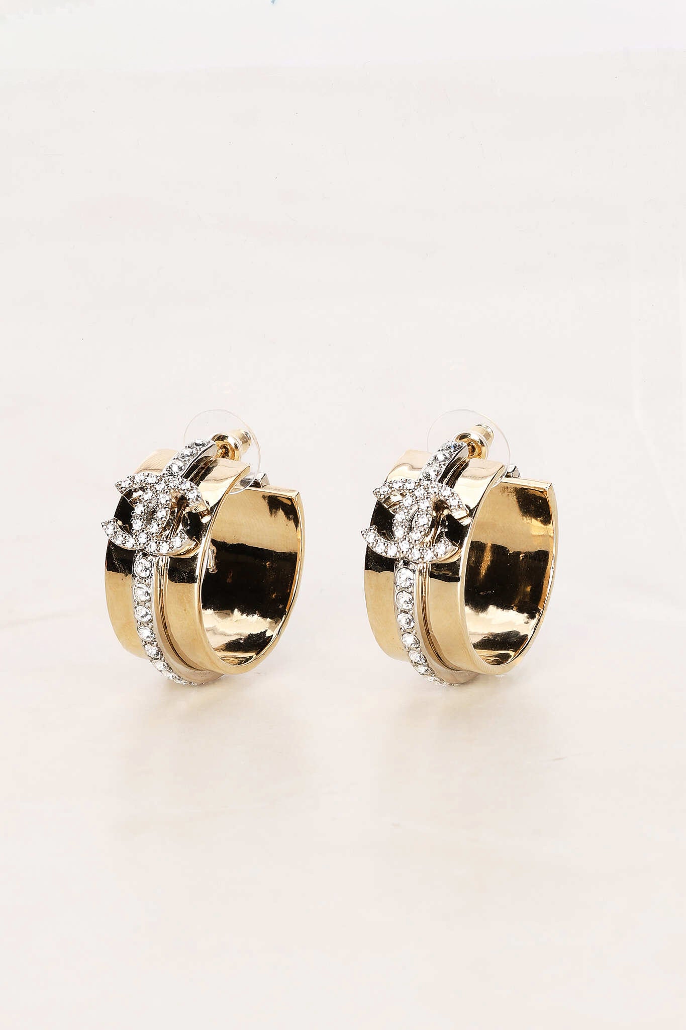 Chanel 2022 CC Crystal Hoop Earrings
