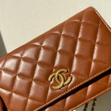 Chanel 2023 Cognac Lambskin Studded CC Wallet On Chain GHW