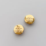 Chanel 70s-80s CC Hammered Round Clip-On Earrings 24k GP