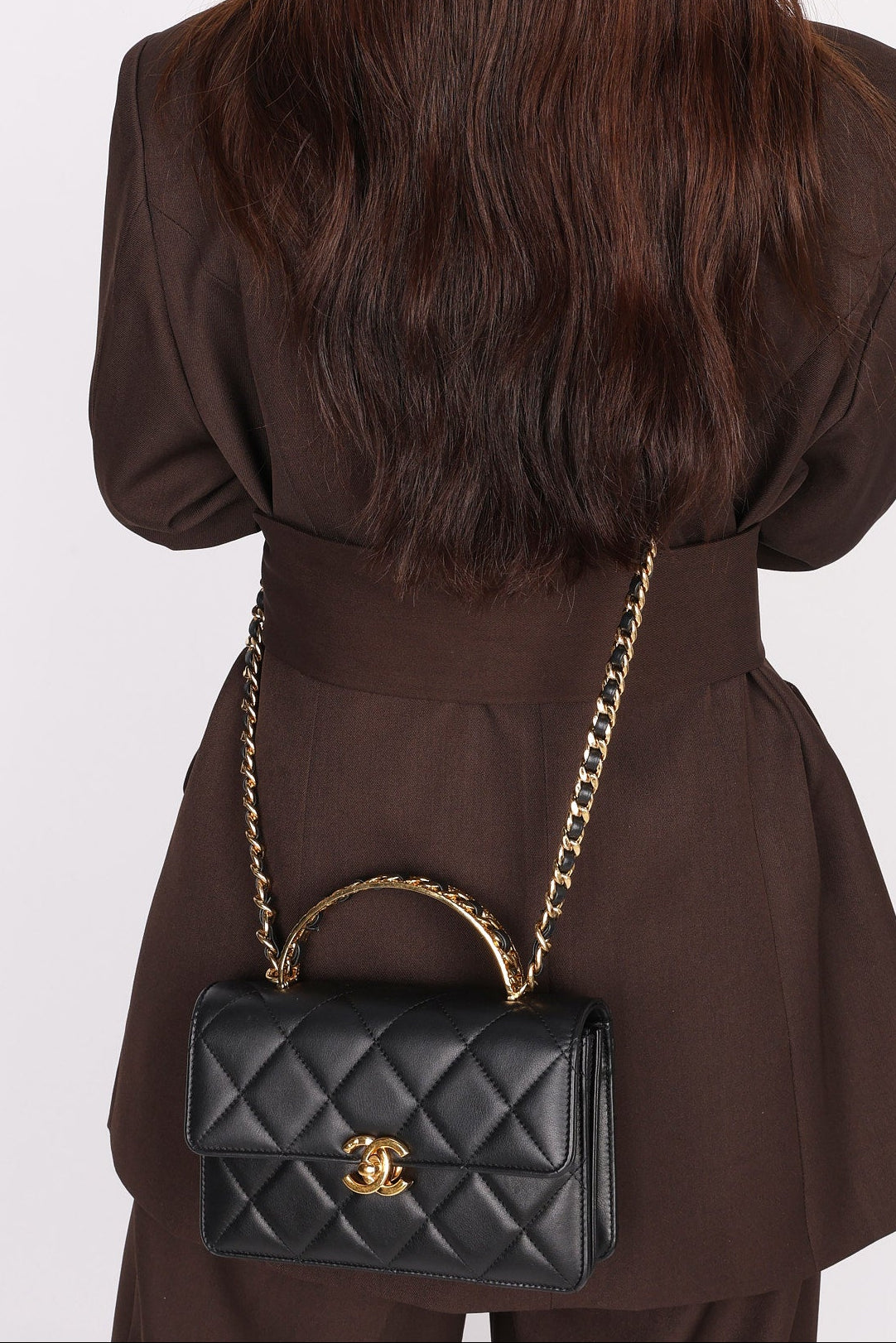 Chanel Top Handle Bag Black Calfskin AGHW