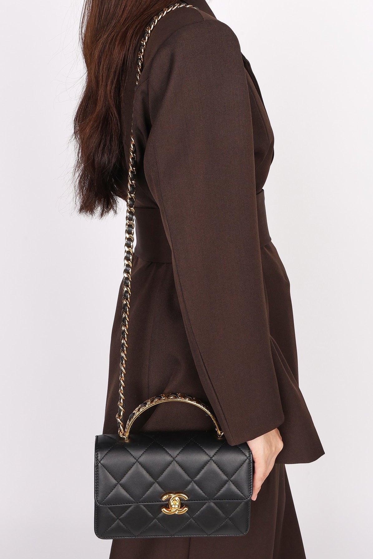 Chanel Top Handle Bag Black Calfskin AGHW