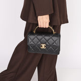 Chanel Top Handle Bag Black Calfskin AGHW