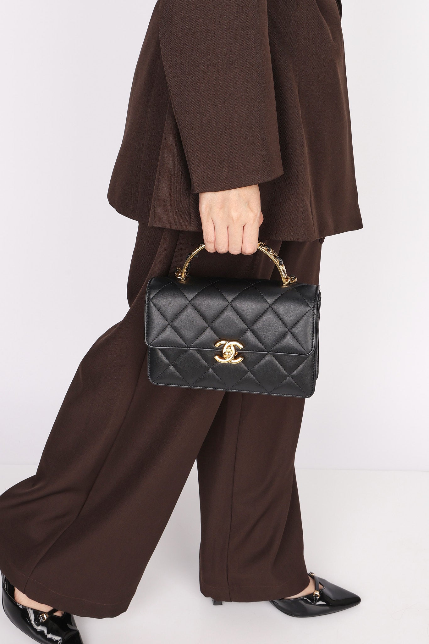 Chanel Top Handle Bag Black Calfskin AGHW