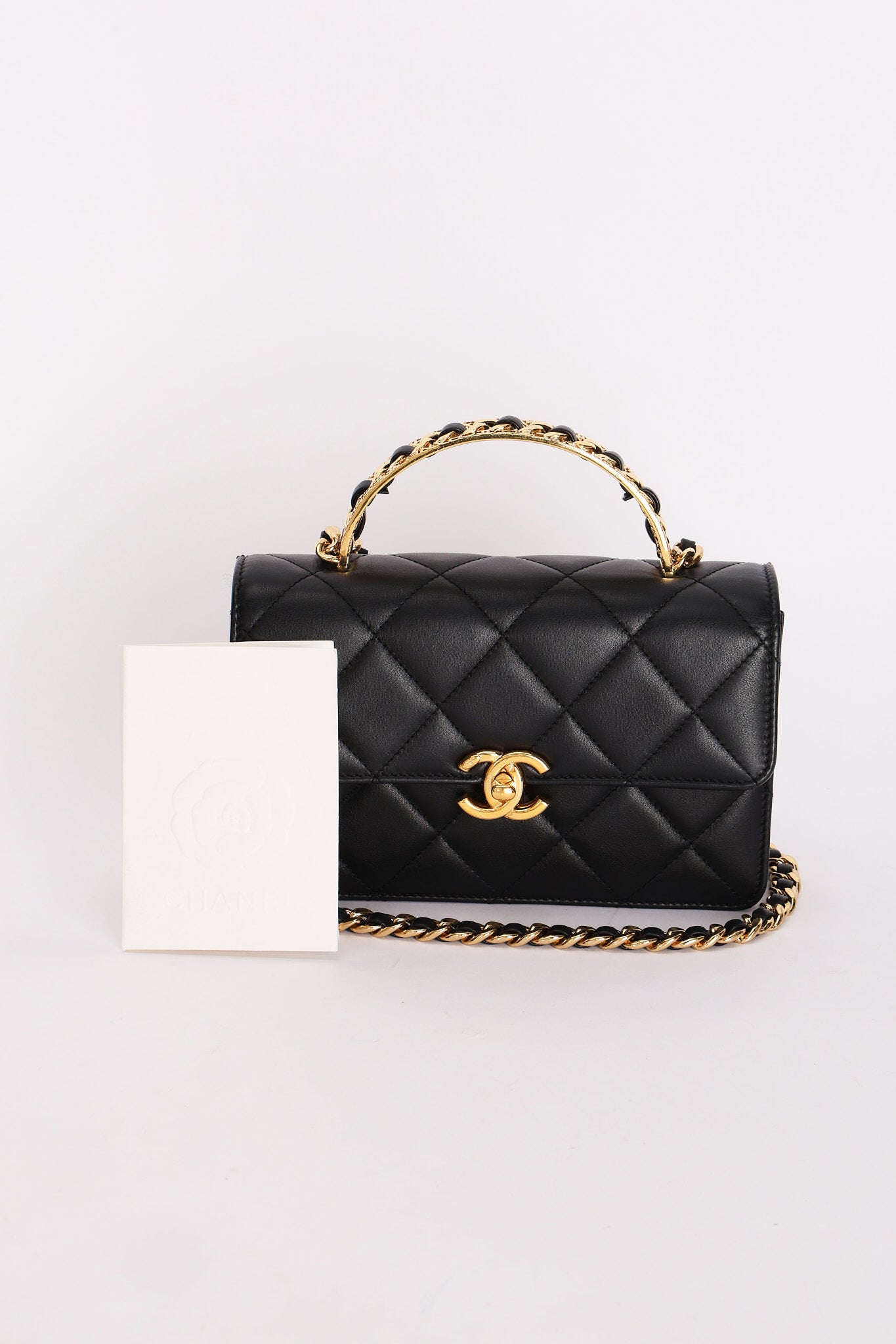 Chanel Top Handle Bag Black Calfskin AGHW