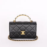 Chanel Top Handle Bag Black Calfskin AGHW