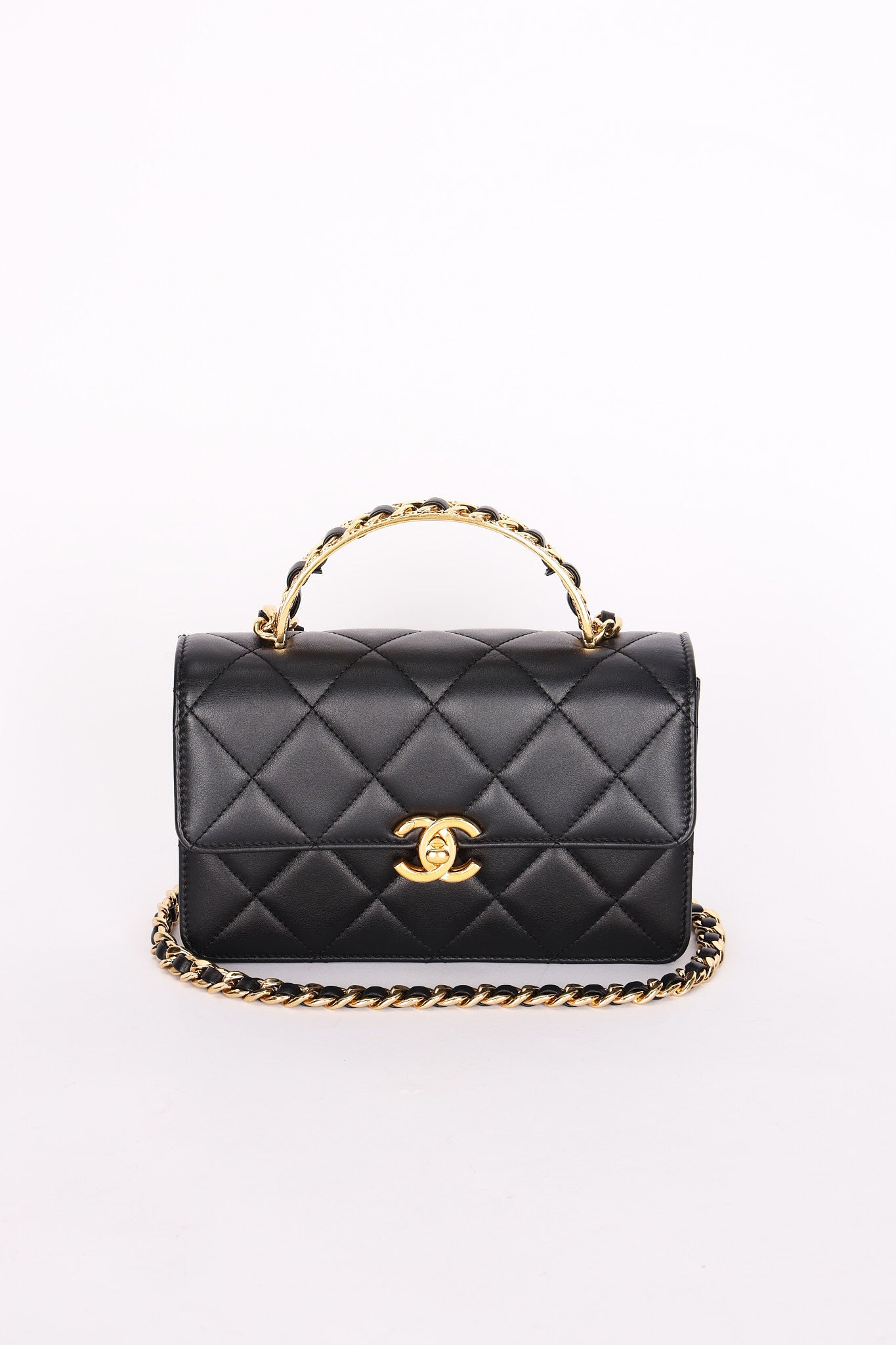 Chanel Top Handle Bag Black Calfskin AGHW