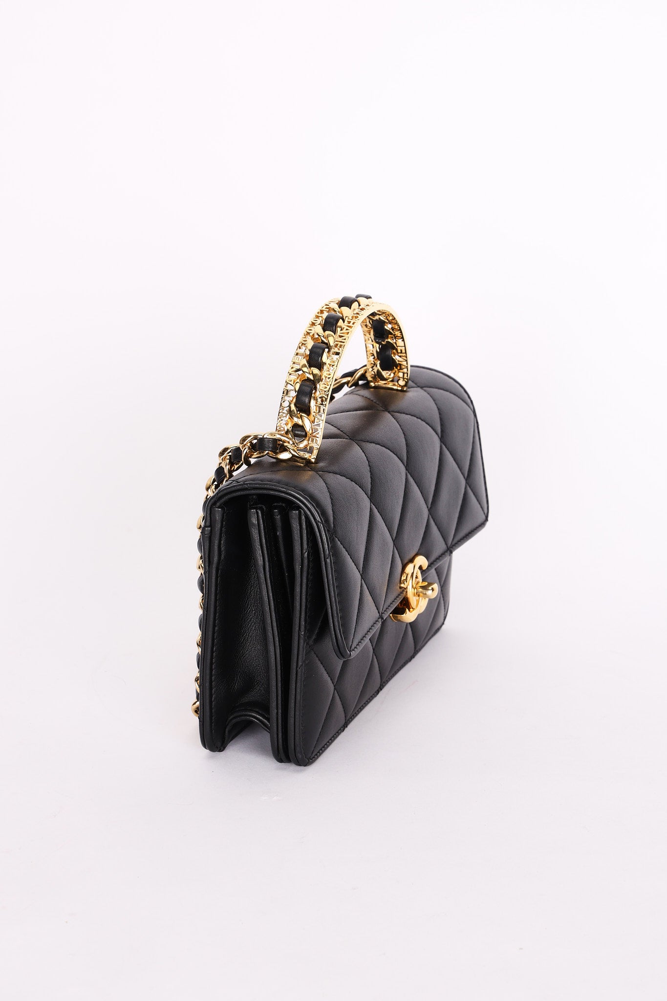 Chanel Top Handle Bag Black Calfskin AGHW
