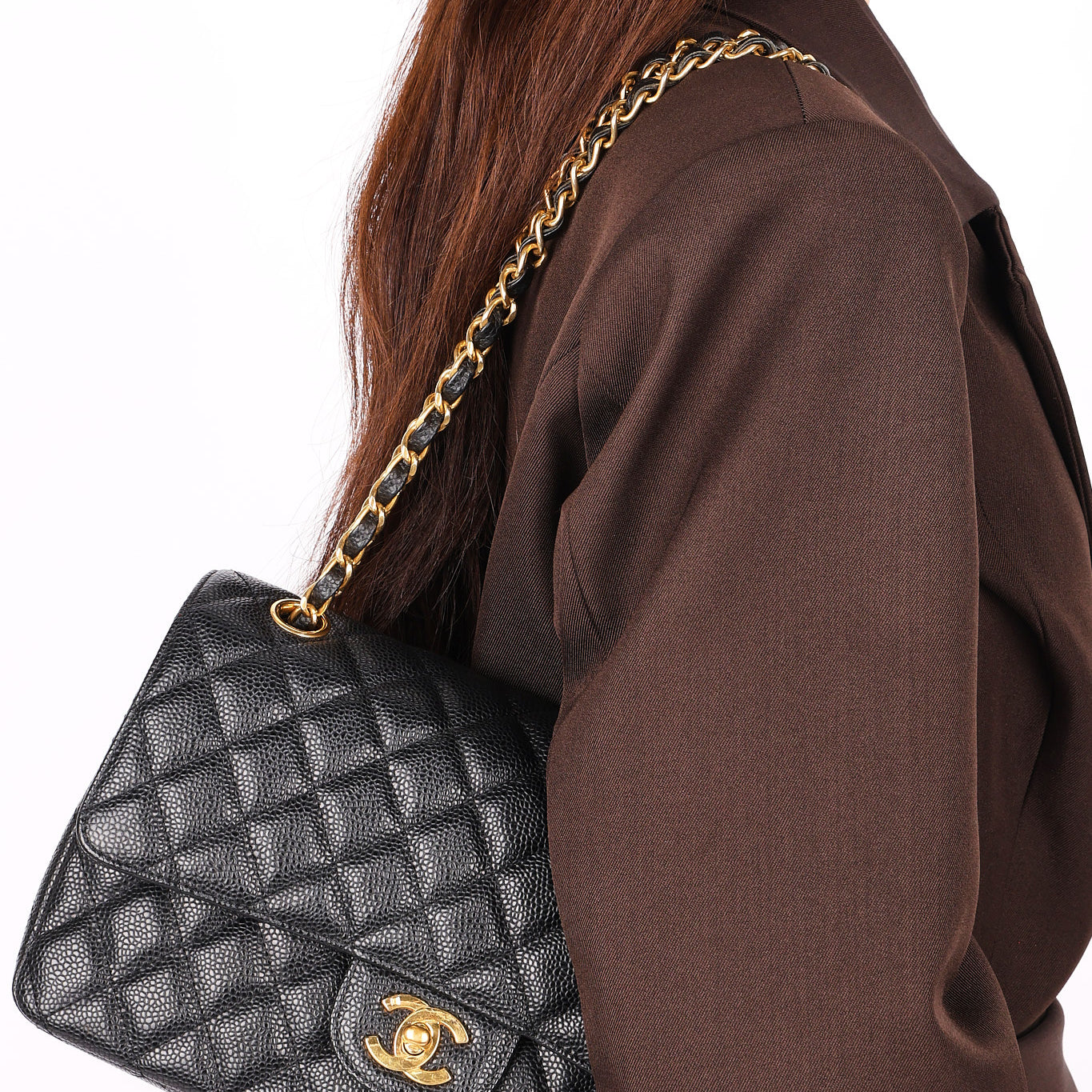 Chanel Medium Classic Double Flap Black Caviar 24K GP