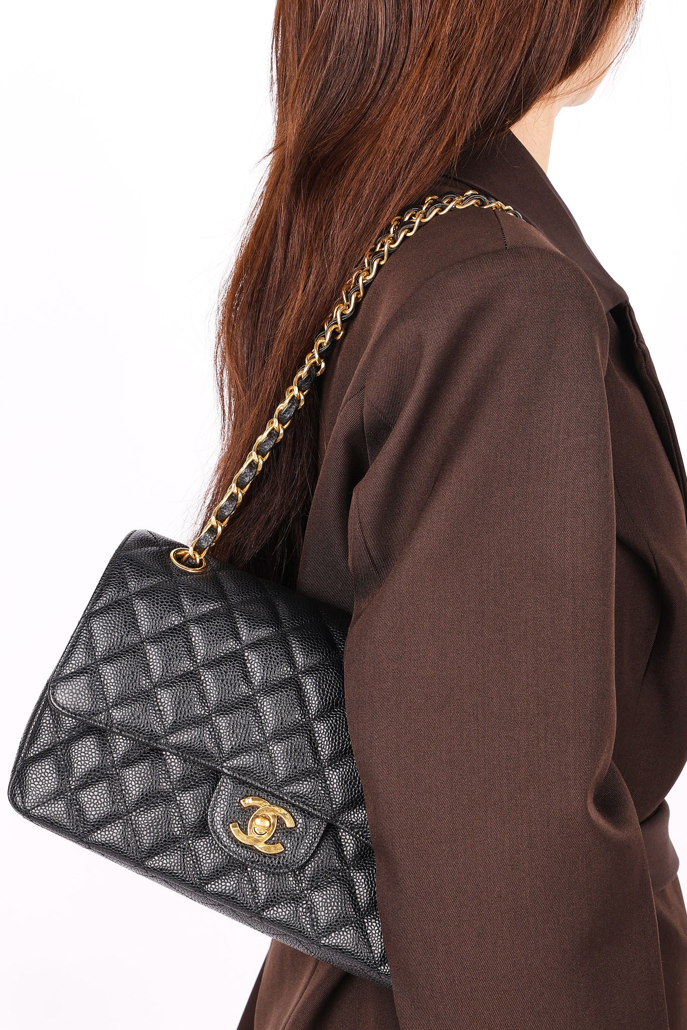 Chanel Medium Classic Double Flap Black Caviar 24K GP