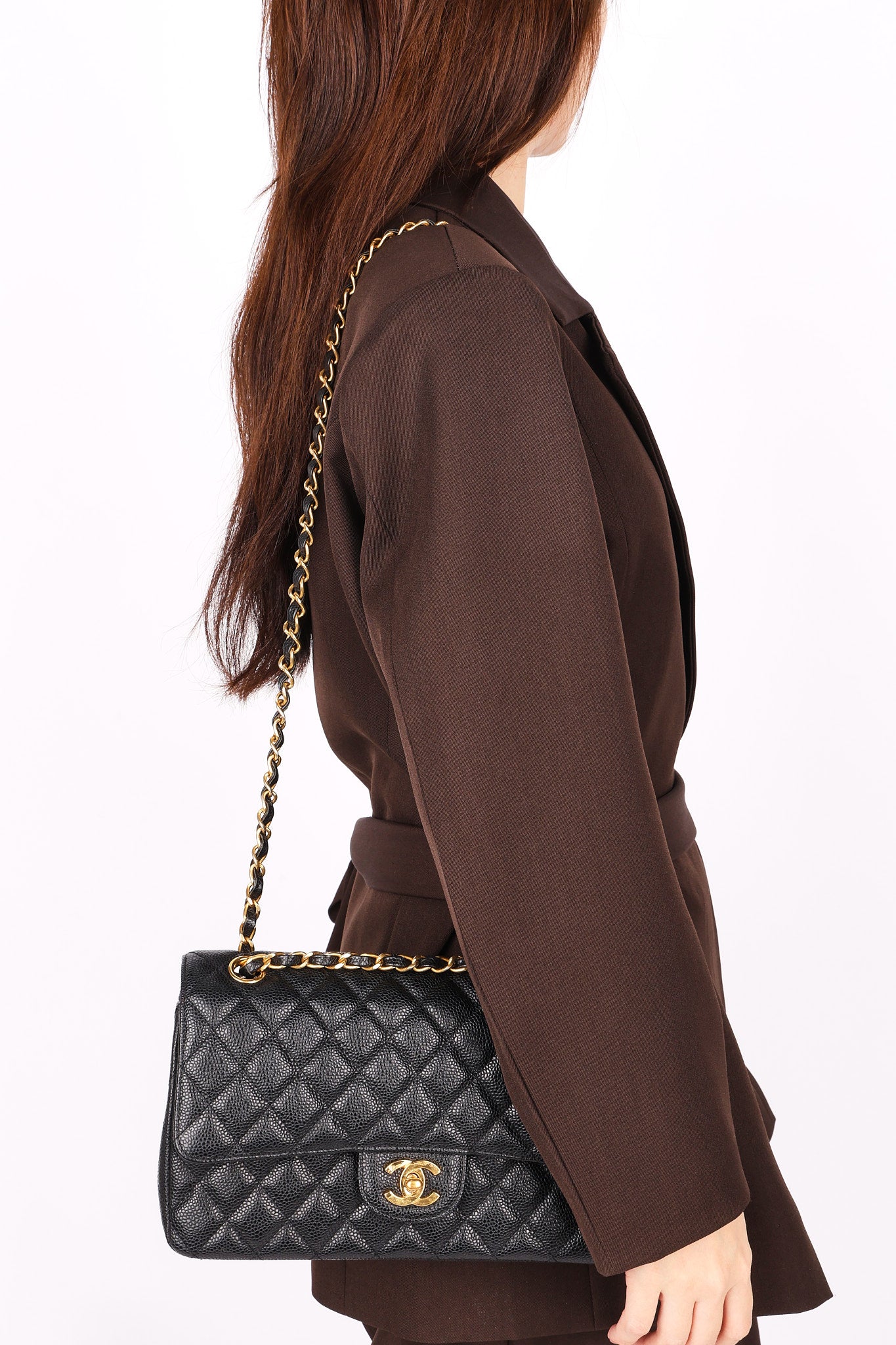 Chanel Medium Classic Double Flap Black Caviar 24K GP