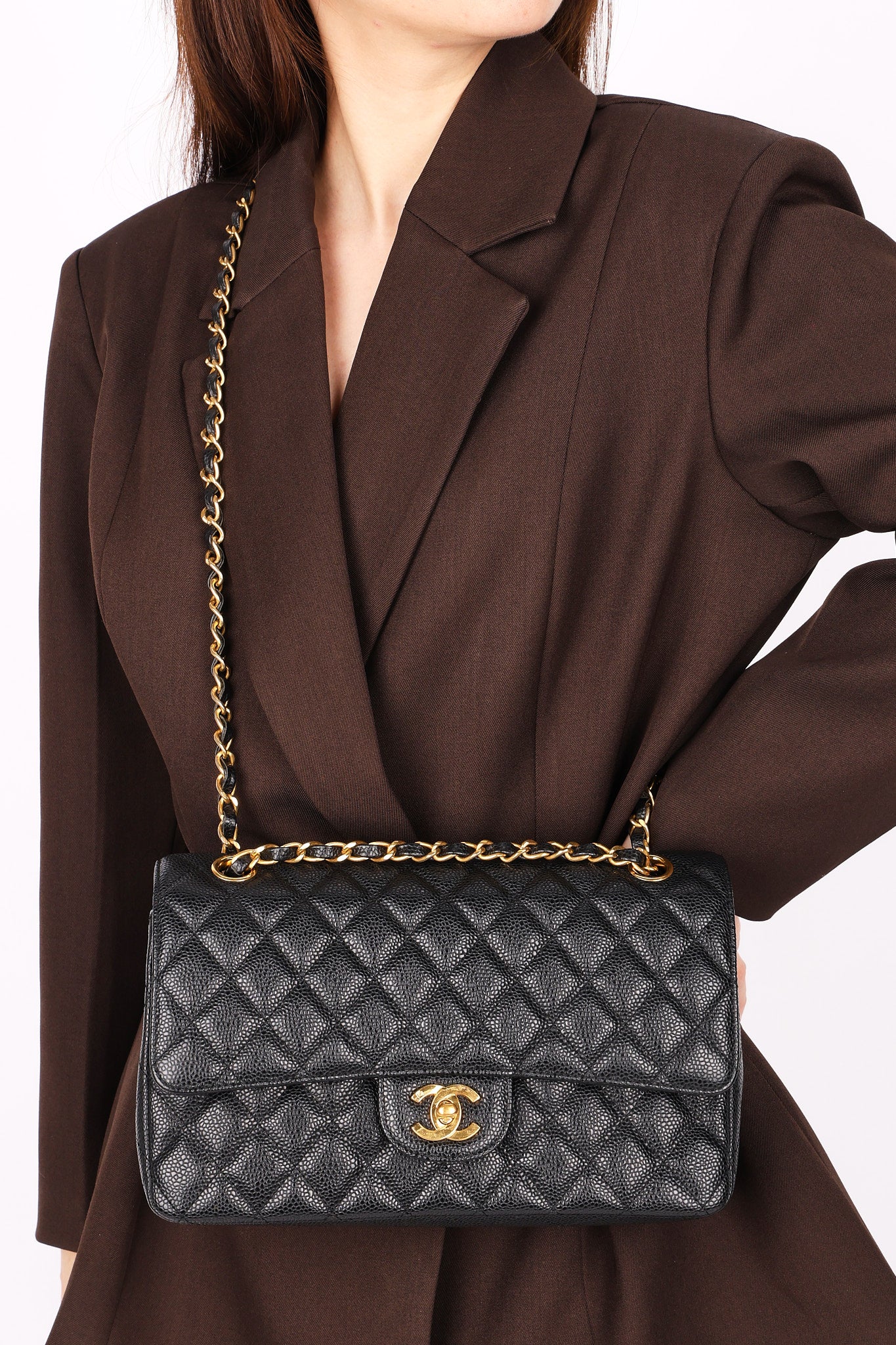 Chanel Medium Classic Double Flap Black Caviar 24K GP