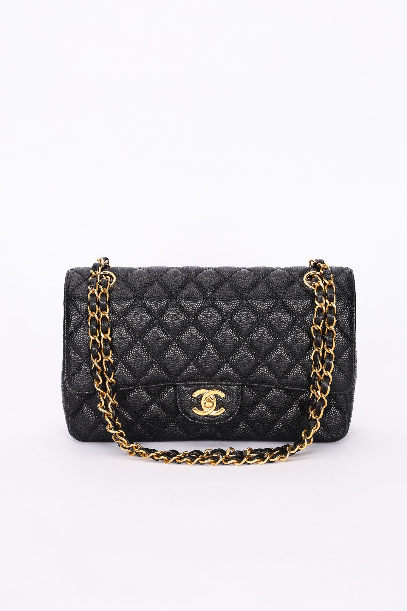 Chanel Medium Classic Double Flap Black Caviar 24K GP