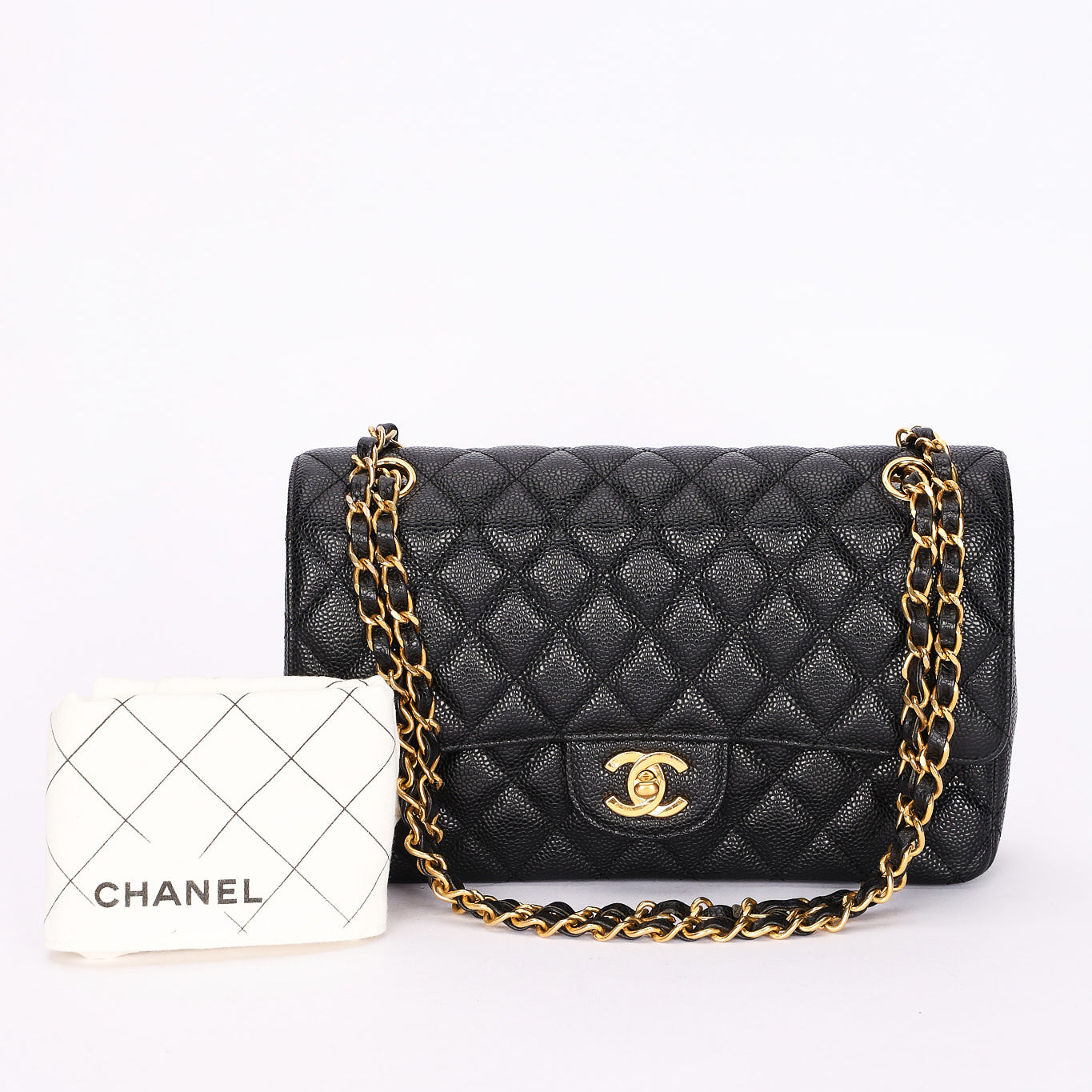 Chanel Medium Classic Double Flap Black Caviar 24K GP