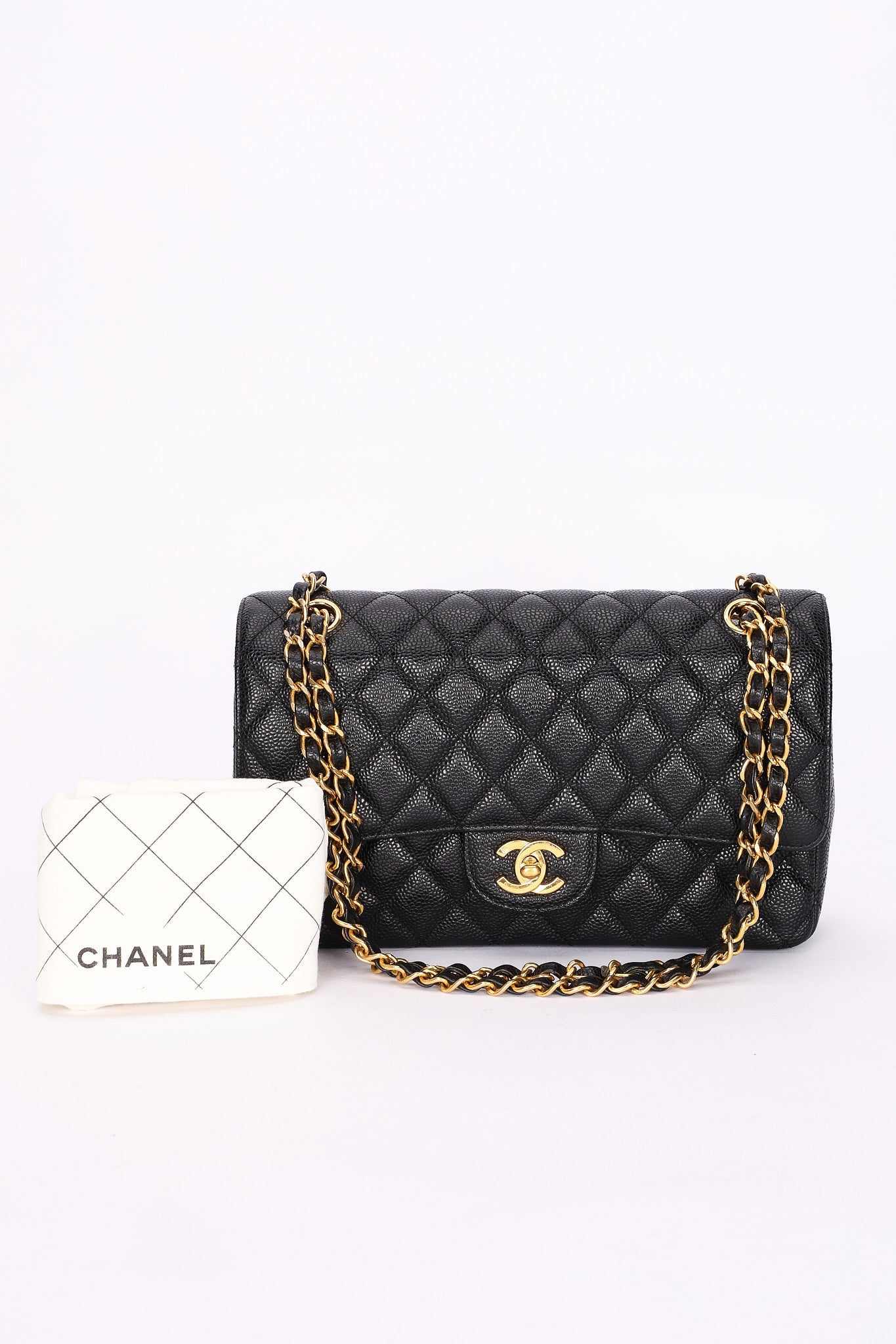 Chanel Medium Classic Double Flap Black Caviar 24K GP