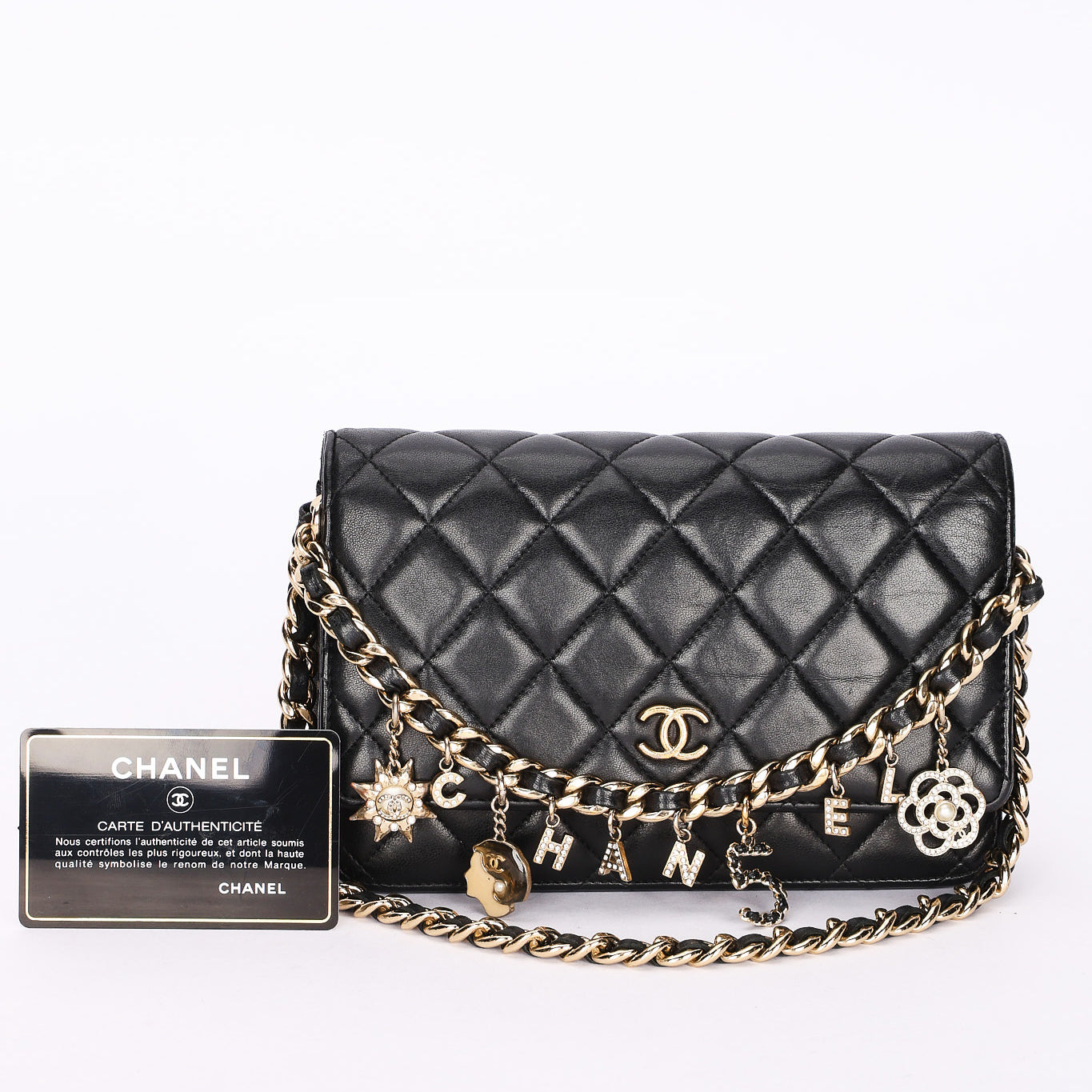 Chanel Coco Charms Wallet on Chain Black Lambskin MMHW