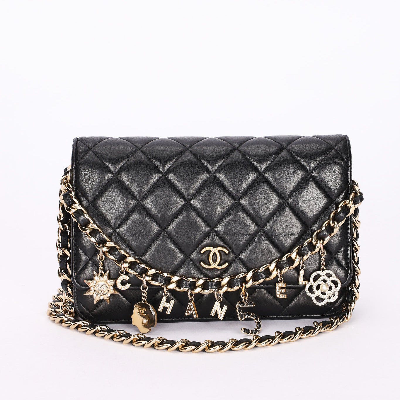 Chanel Coco Charms Wallet on Chain Black Lambskin MMHW