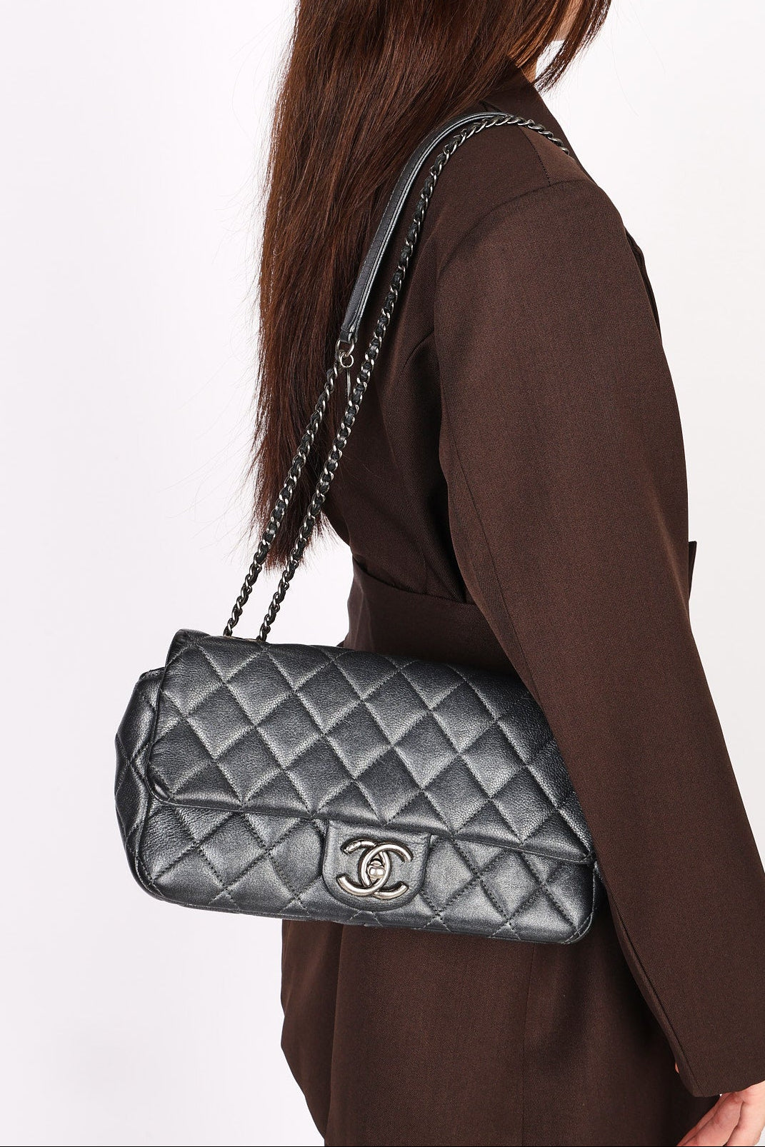 Chanel Single Flap Gunmetal Metallic RHW