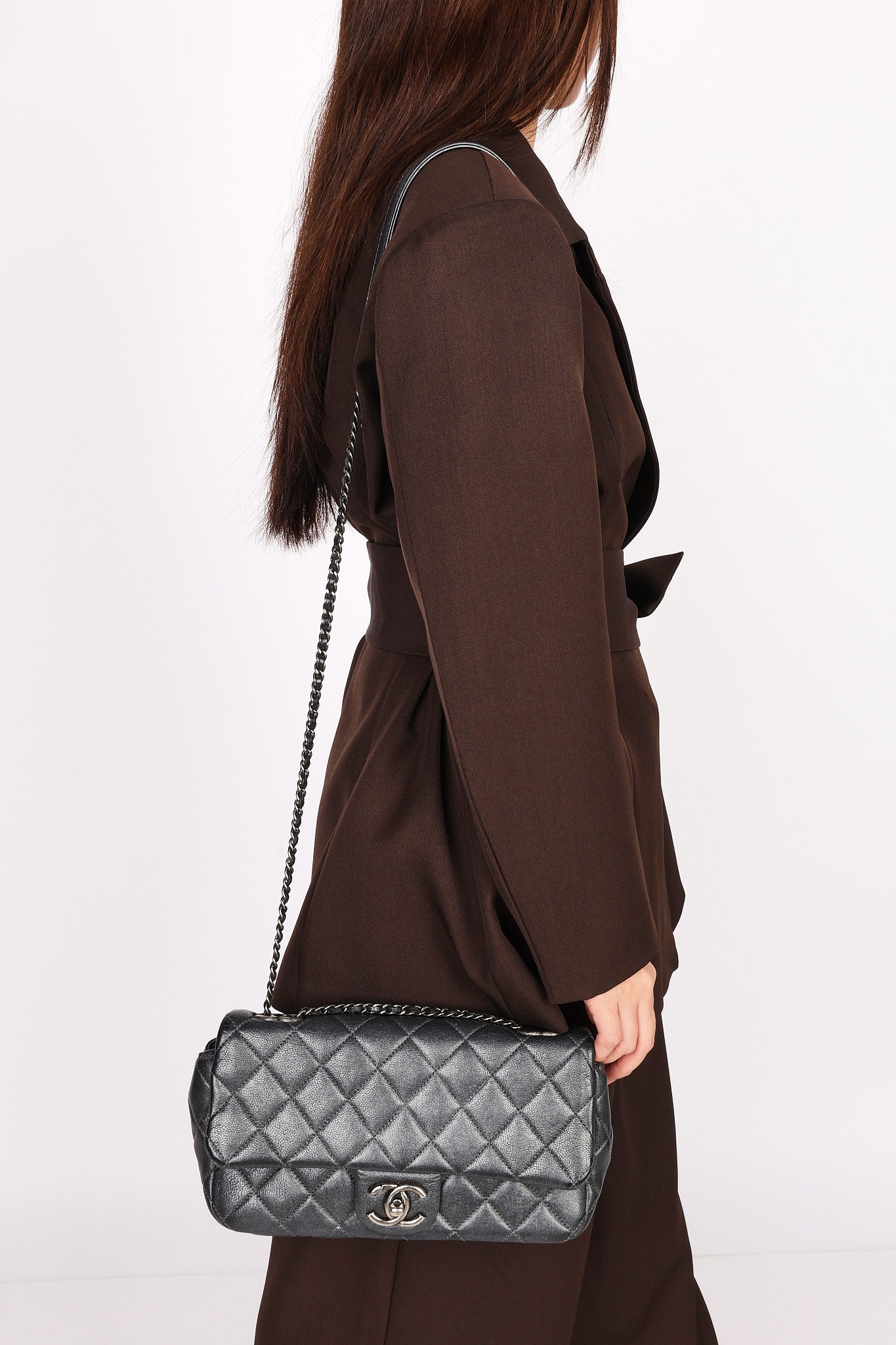 Chanel Single Flap Gunmetal Metallic RHW
