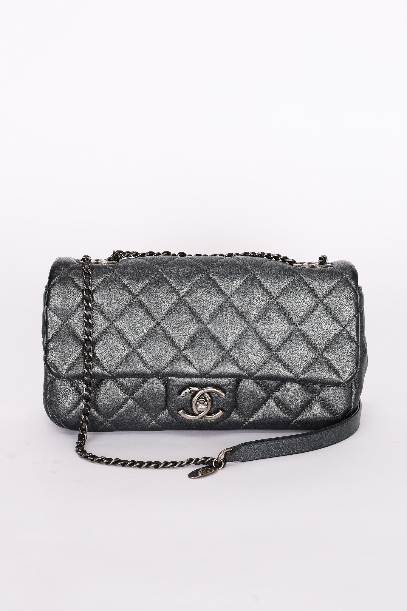 Chanel Single Flap Gunmetal Metallic RHW