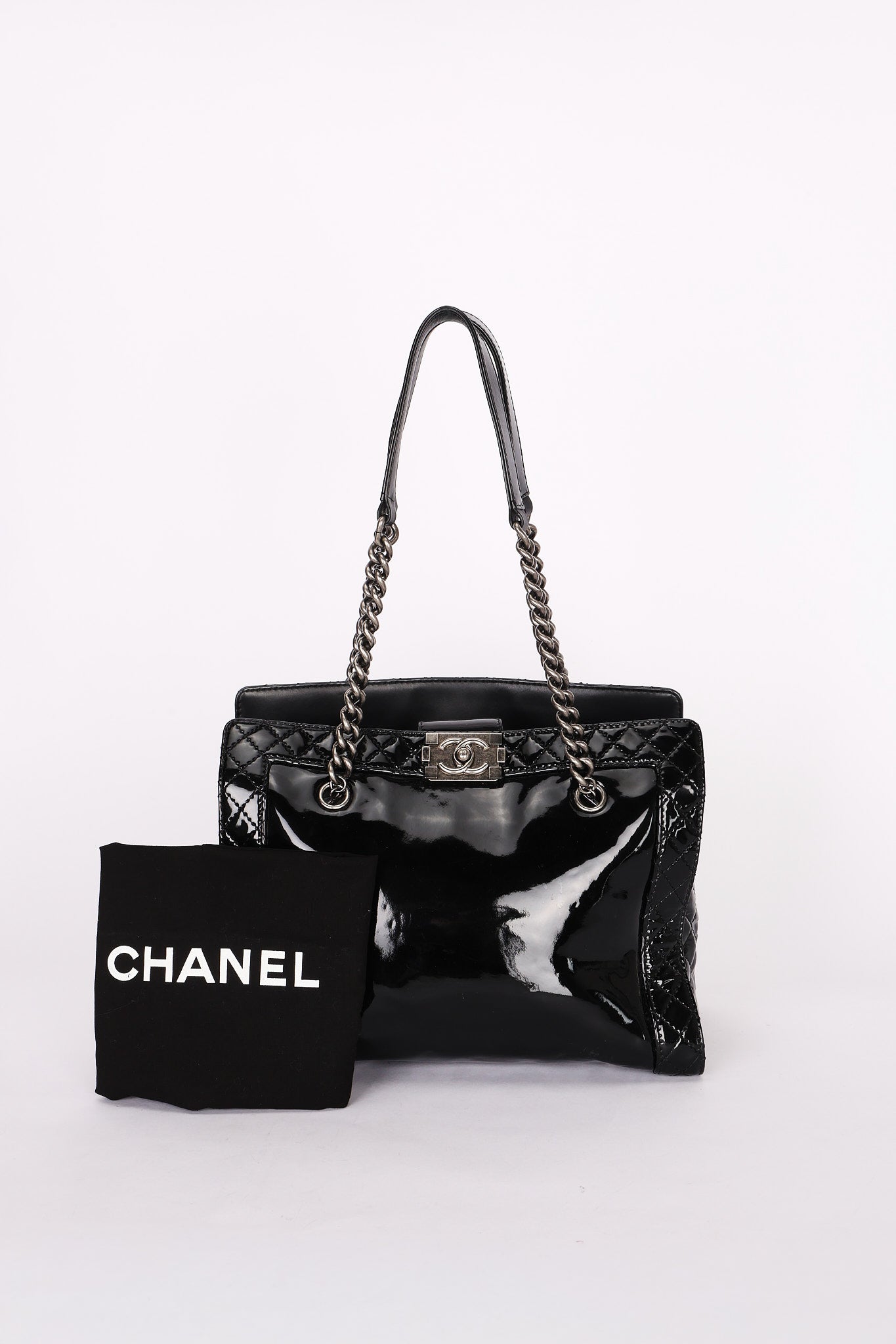 Chanel Boy Reverso Shopping Tote Black Patent RHW