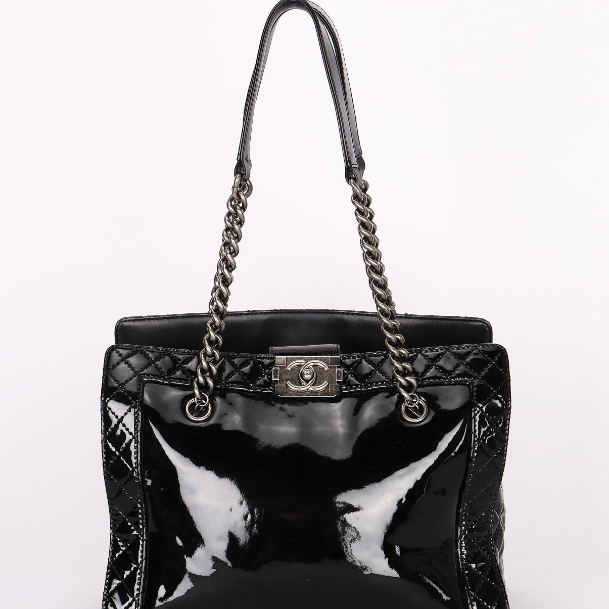 Chanel Boy Reverso Shopping Tote Black Patent RHW