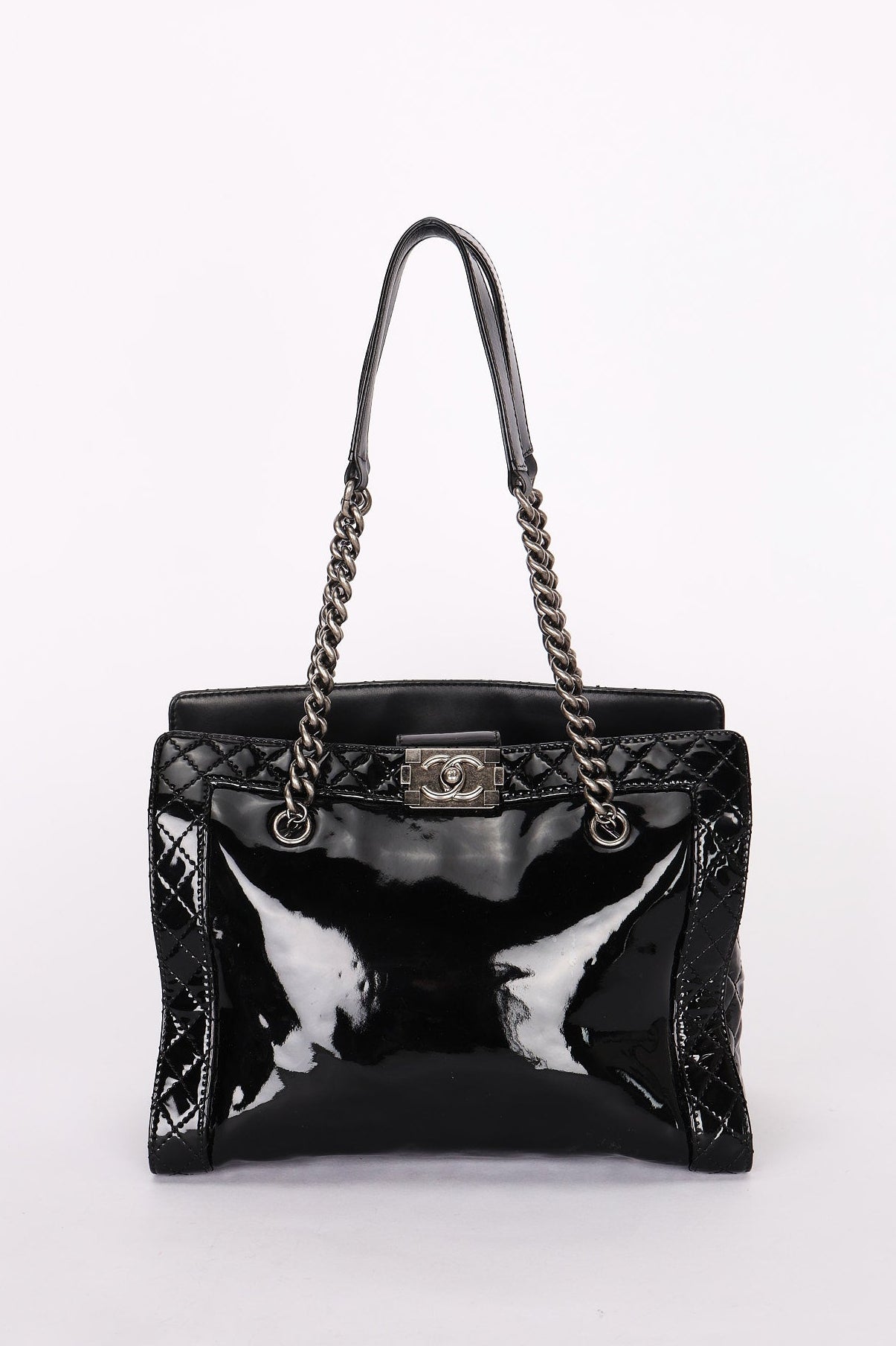 Chanel Boy Reverso Shopping Tote Black Patent RHW