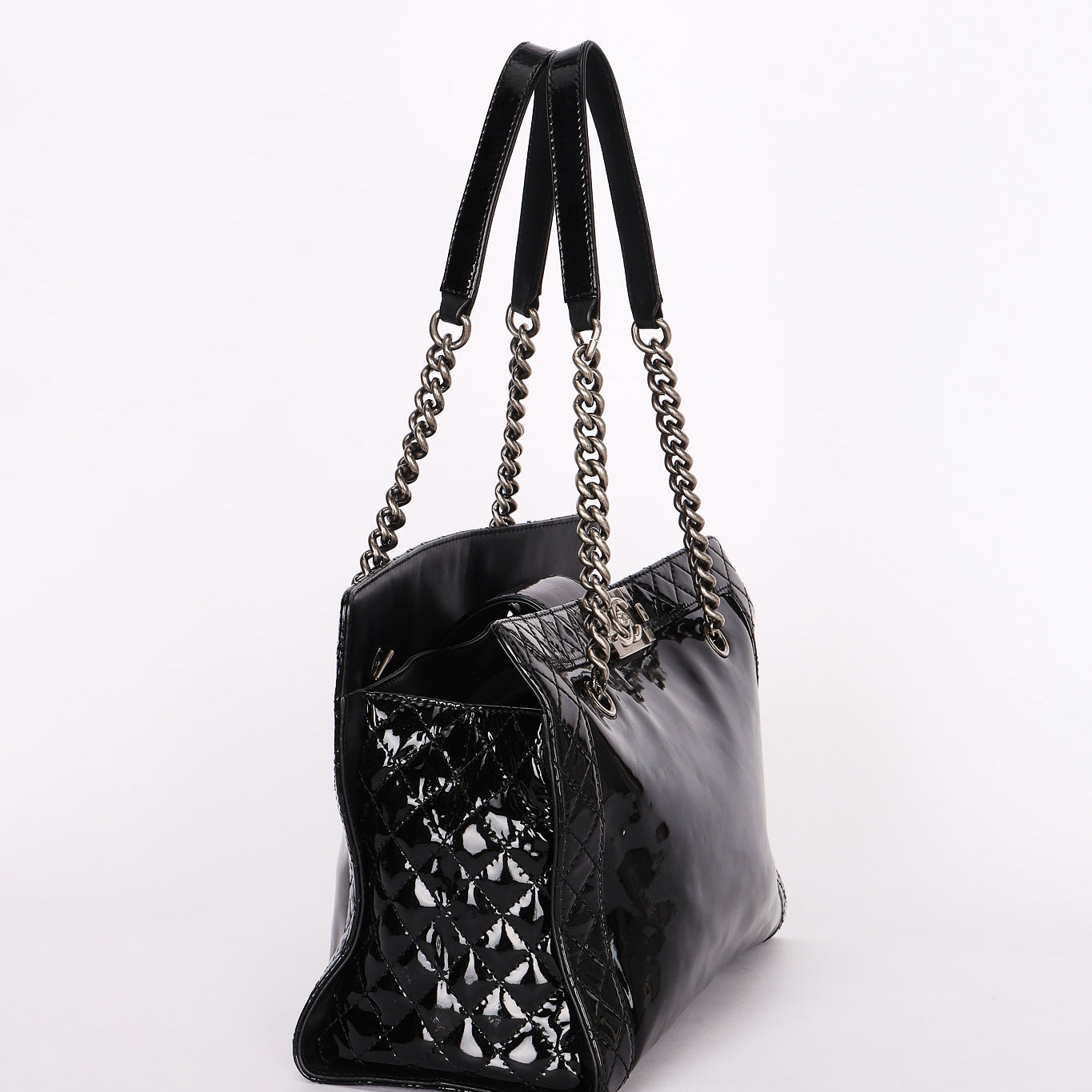Chanel Boy Reverso Shopping Tote Black Patent RHW