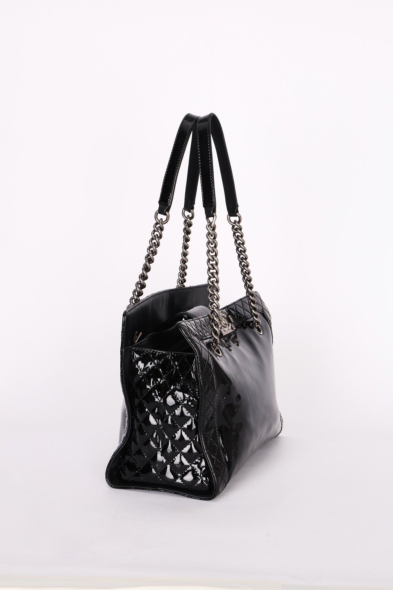 Chanel Boy Reverso Shopping Tote Black Patent RHW