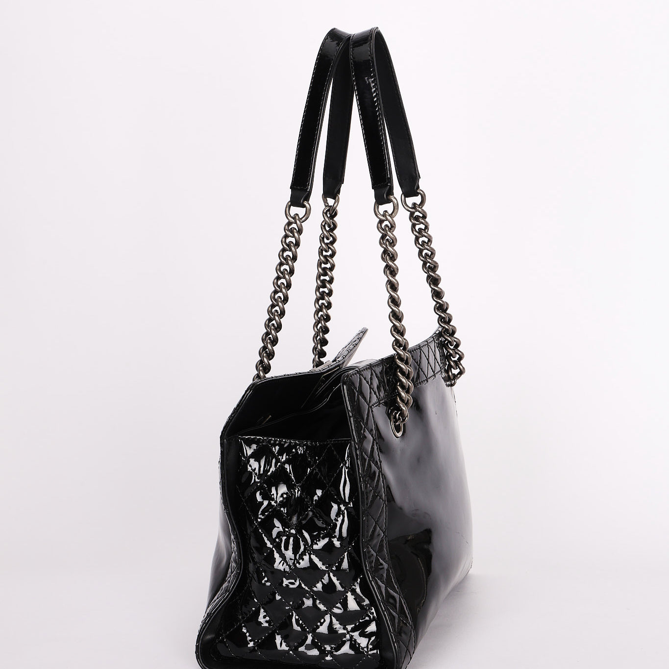 Chanel Boy Reverso Shopping Tote Black Patent RHW