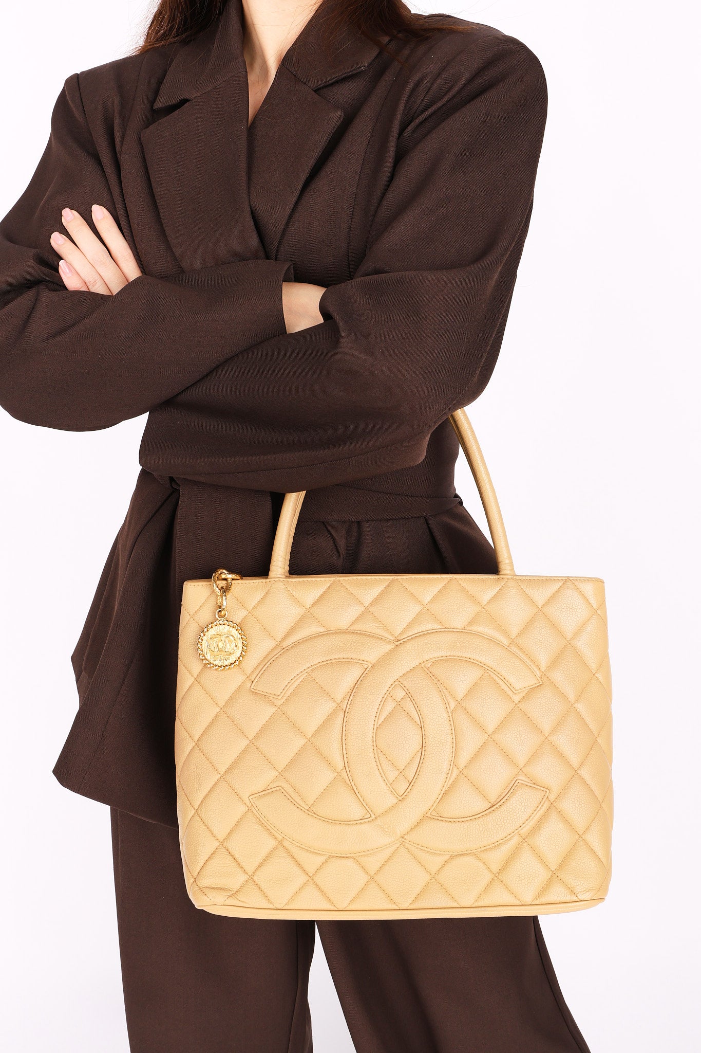 Chanel Timeless Medallion Tote Beige Caviar 2003 GHW