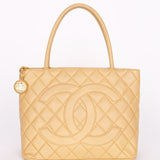 Chanel Caviar Beige Medallion Charm Tote Bag